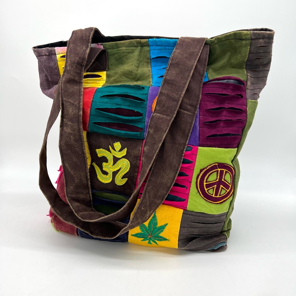 Colorful patchwork hippie tote bag